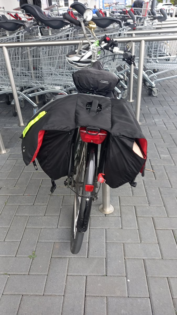 SwiftJoan's tweet photo. #TripChaining bike trips today. Met @GemmaWoods for coffee &amp; a recce for #SnaG24 cycle (no photo, we forgot!) Then #ShopByBike  Cosgroves, Pasta Fresca, @lidl_ireland. Finally #IBikeIVote @cyclistie @SligoPPN @SligoCycling https://t.co/iIgfmlPGPr