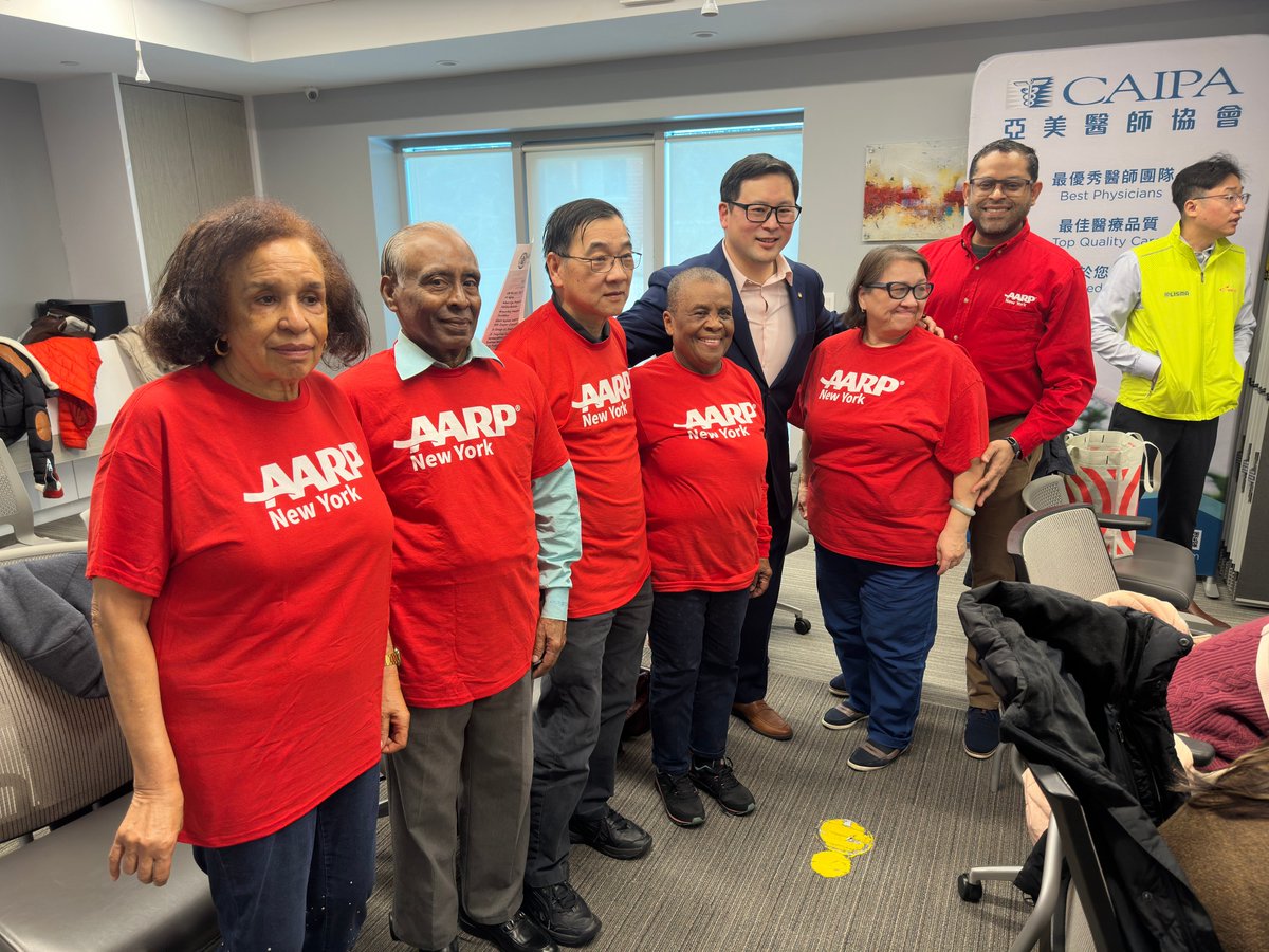 AARPNY's tweet photo. Social isolation can be deadly: #AARPNY’s Wilson Guzman, joined @NYSA_Majority Aging Committee Chair @rontkim, @intuitionrobo, #CAIPA &amp; #FlushingChineseBusinessAssociation to laud success of @NYSAGING’s robotic pet program to ease isolation &amp; loneliness among older adults https://t.co/eTsW3qwMdE