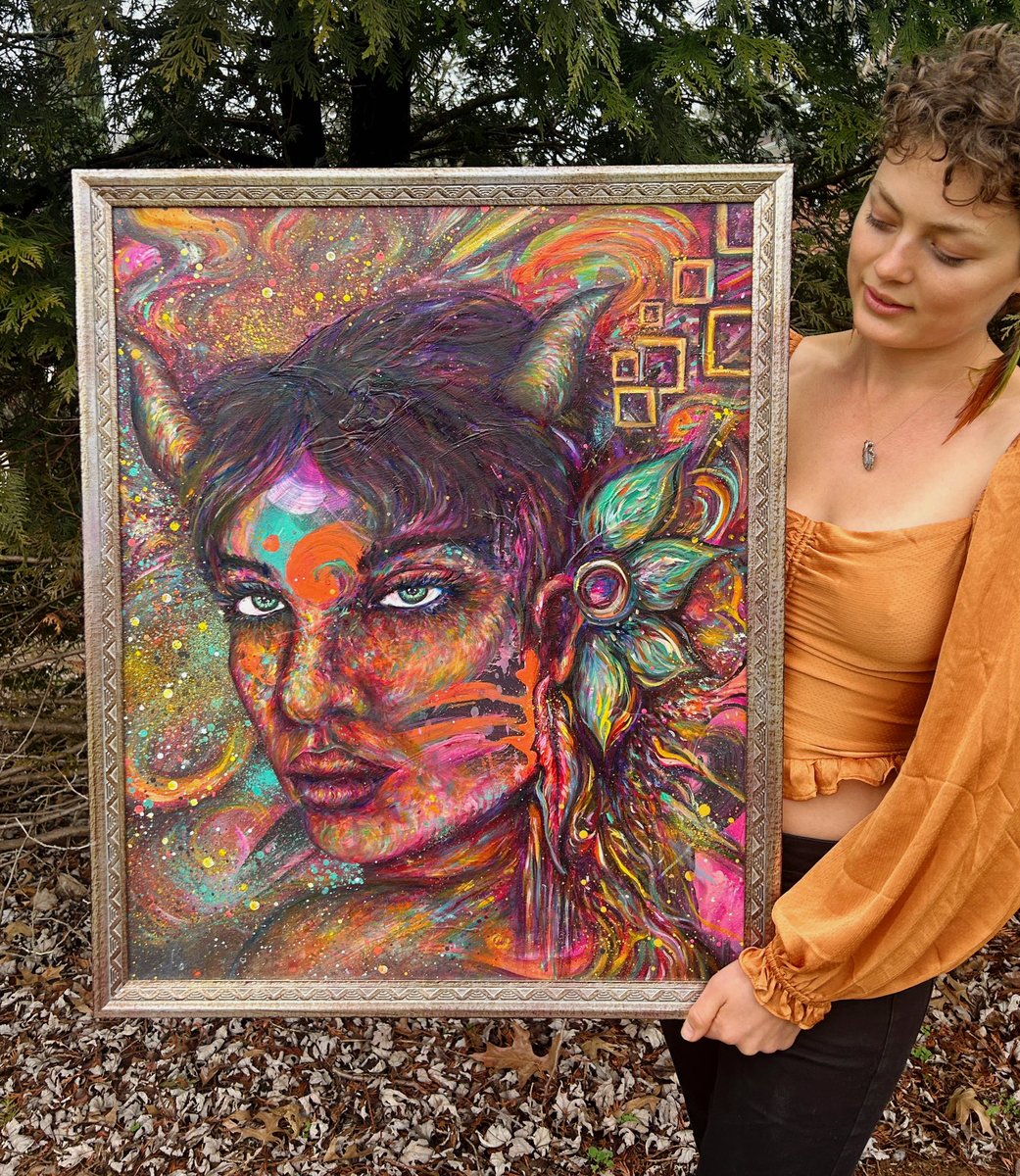 flamgu's tweet photo. New painting “Sacraments of Lilith” ⚡️ This painting represents the beautification of the feminine shadow archetype on both an individual and collective level. 
This 24x30 inch oil painting 🔴 SOLD🔴 quick! Limited edition prints are available through my Etsy site. #web3artist https://t.co/weE2fG9KJJ