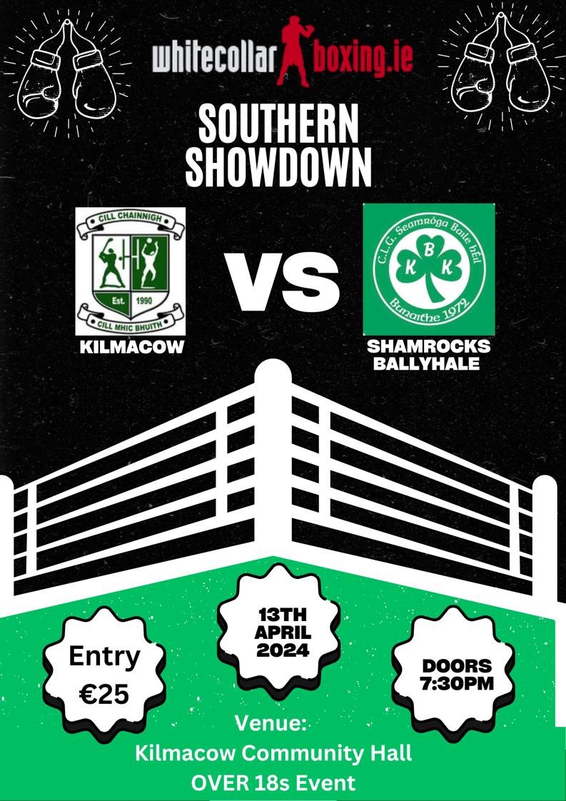 Shamrocks are going head to head with @kilmacowhurling but this time its in the ring . Keep the date for your diaries as this building to be the next ' Rumble in the Jungle '