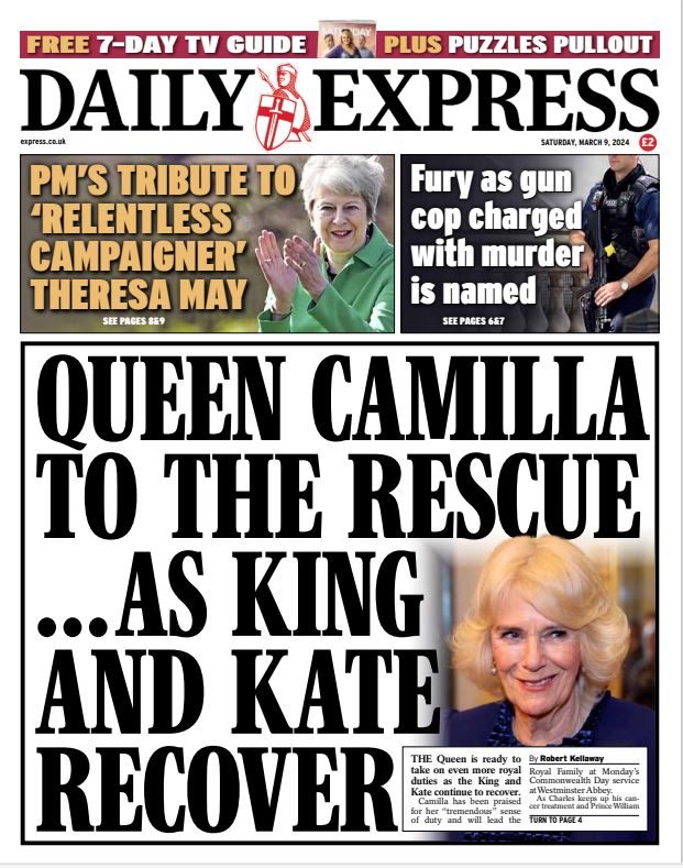 Saturday's front page: CAMILLA TO THE RESCUE! #TomorrowsPapersToday