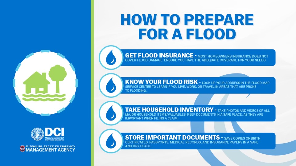 Preparing for a flood involves knowing how to protect not only yourself, but also your home and property. Make sure you understand the flood risk in your area & have an insurance policy in place! More info from our friends @MissouriDCI ➡️ dci.mo.gov/news/newsitem/…
