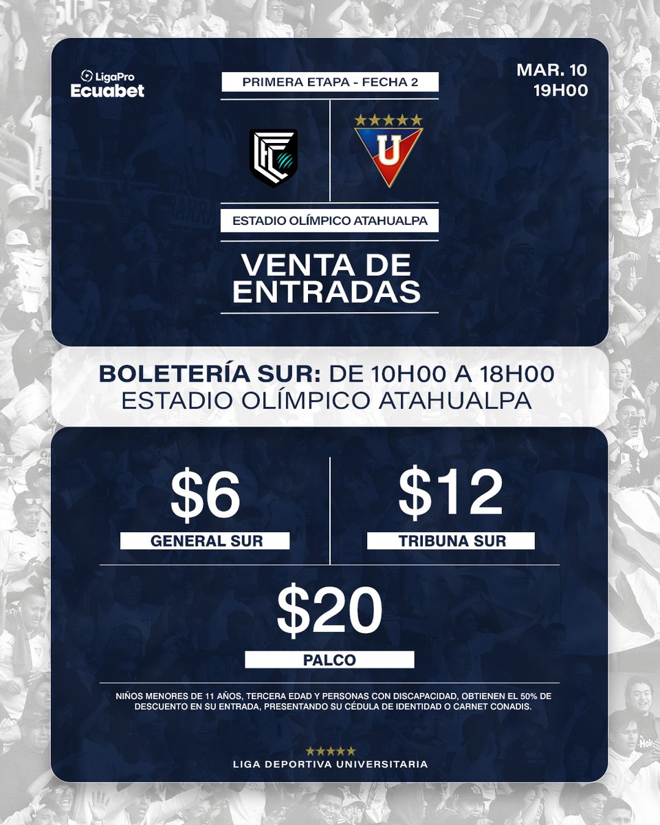 ✍ Información de #VentaDeEntradas para los liguistas de corazón, que acompañaran al equipo en el Estadio Olímpico Atahualpa el fin de semana.

🆚 #CumbayáLIGA
🏆 #LigaProEcuabet
#DaleLIGA ⚪🔴