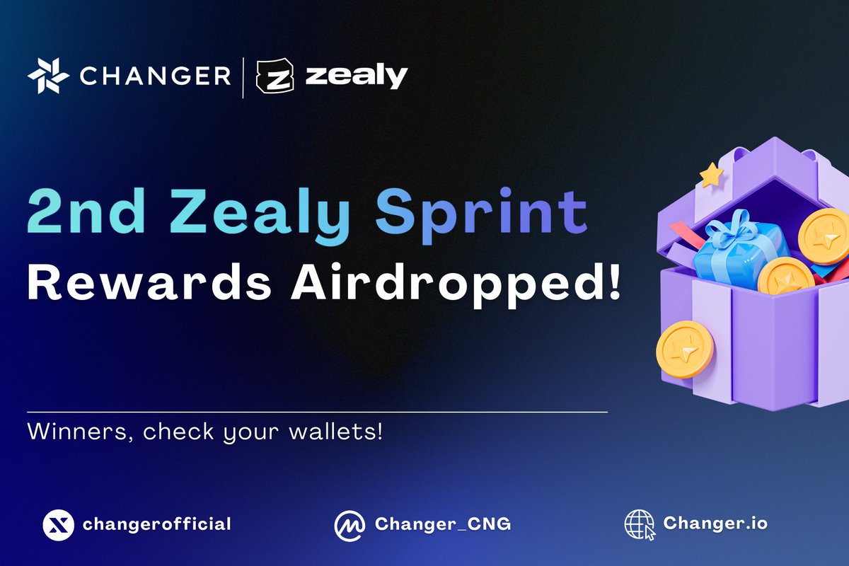 changerofficial's tweet photo. Winners Airdropped: $CNG Prizes Sent! ✅

Prize distribution update! 💸
2nd Zealy Sprint winners have been airdropped with their $CNG prizes. Check your wallets now! 💰

Thanks for joining and see you on the next sprint!  🚀
TXID- https://t.co/UN1Ja6M7S5

#Changer #SprintWinners #ZealySprint
