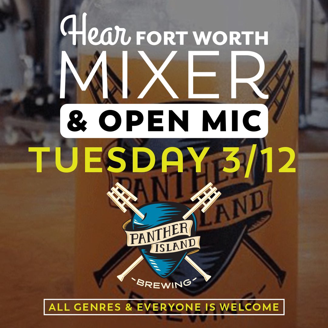 TUESDAY 🍻 MIXER & OPEN MIC! 📍Panther Island Brewing 🗓️ March 12, 6-8:30pm 🎤 Open Mic Starts at 6pm 2️⃣ Songs Per Artist ‼️ All Genres Welcome ✍️ Sign-Up docs.google.com/forms/d/e/1FAI…