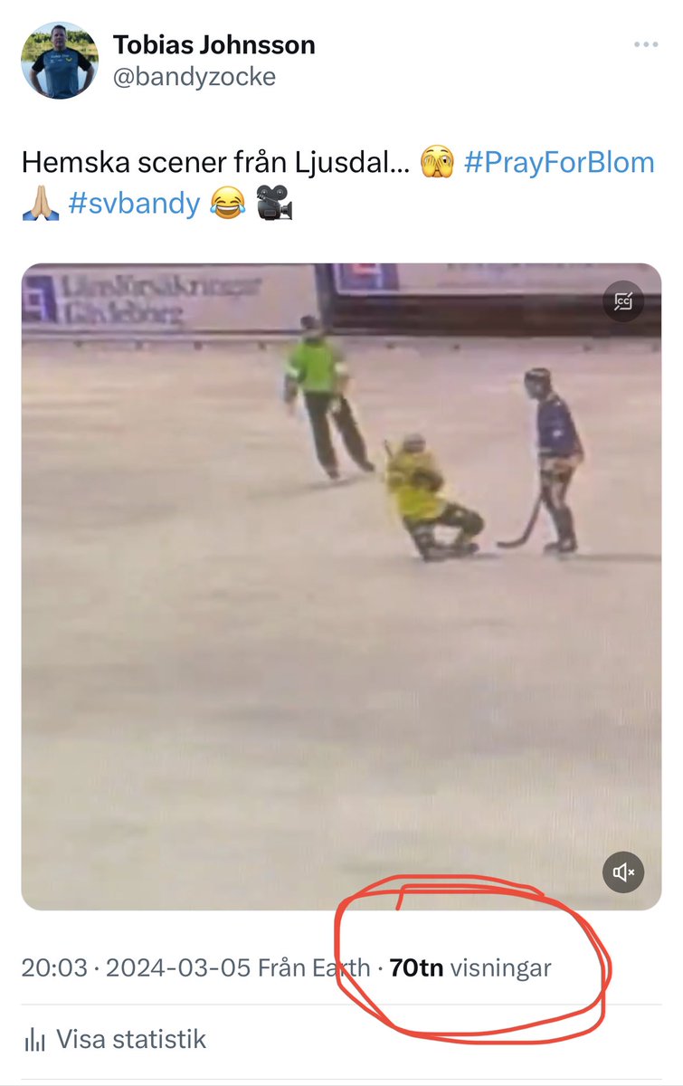 bandyzocke's tweet photo. @ErikMWBlom 😂😂😂 70 000 visningar, trodde i ett vagt ögonblick att #PrayForBlom skulle trenda 🤣🤣🤣 Kör hårt nu Persbrandt 🥳 https://t.co/QfJXDRmg4D