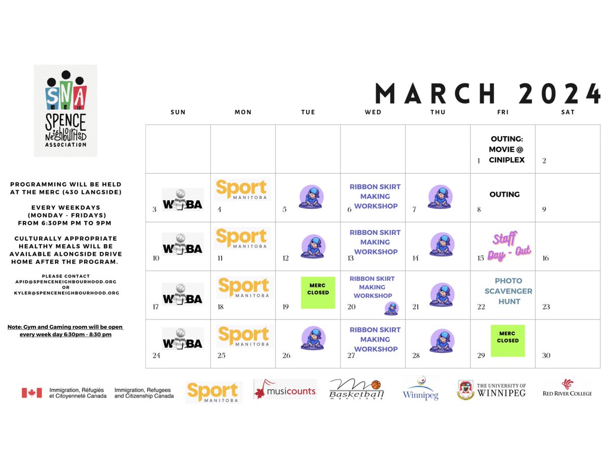 Spence Neighbourhood Association - March Youth Program Calendar!🗓 #March #MarchCalendar #Youth #YouthWorkshops