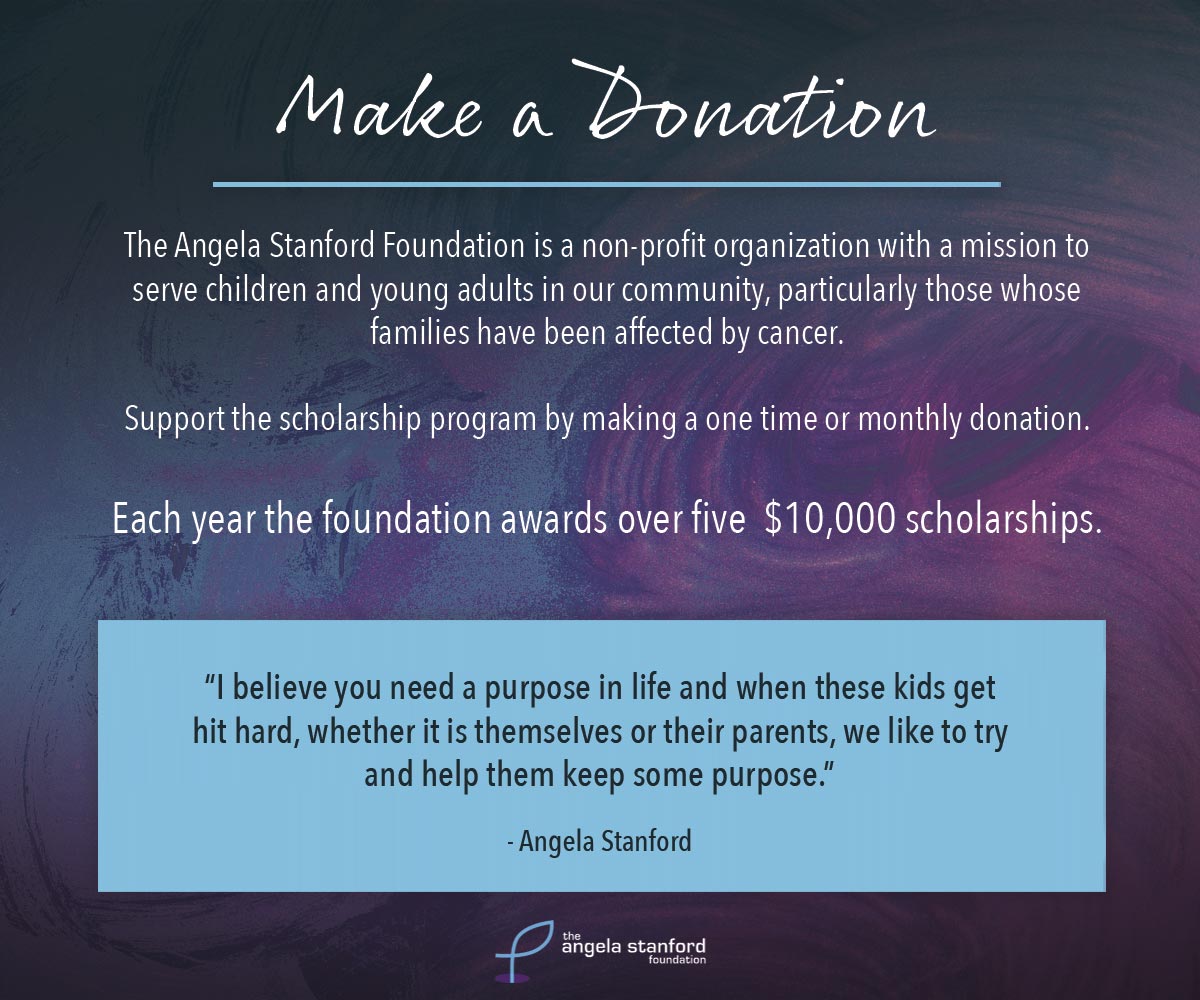 4ASFoundation's tweet image. Join us in making a difference! The Angela Stanford Foundation is on a mission to support our community's children and young adults affected by cancer. Help us empower their futures through education by contributing to our scholarship program. Donate now: angelastanfordfoundation.org/make-a-donation