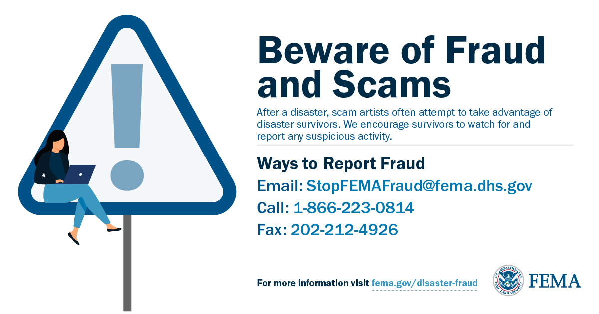 FEMARegion10's tweet photo. 🗣️#SpokaneCounty, WA:
If you were impacted by the #GrayFire and #OregonRoadFire, beware of fraud and scams:
☑️FEMA staff always have a photo ID badge
☑️Never pay a fee for disaster assistance
☑️Keep your registration number & personal info safe
Read more: https://t.co/X56BriEW2l https://t.co/KWPPoirb34