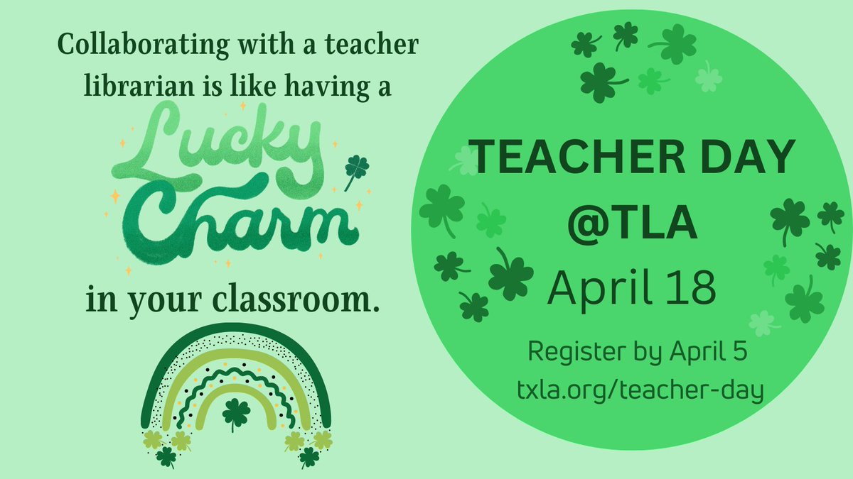 Collaborating with a teacher is like having a lucky charm 🍀 Grab a teacher and register for a day of collaborating! Registration closes April 5th or until seats fill up txla.org/teacher-day #TDTLA24 #txla24 @TXLA @TxASL