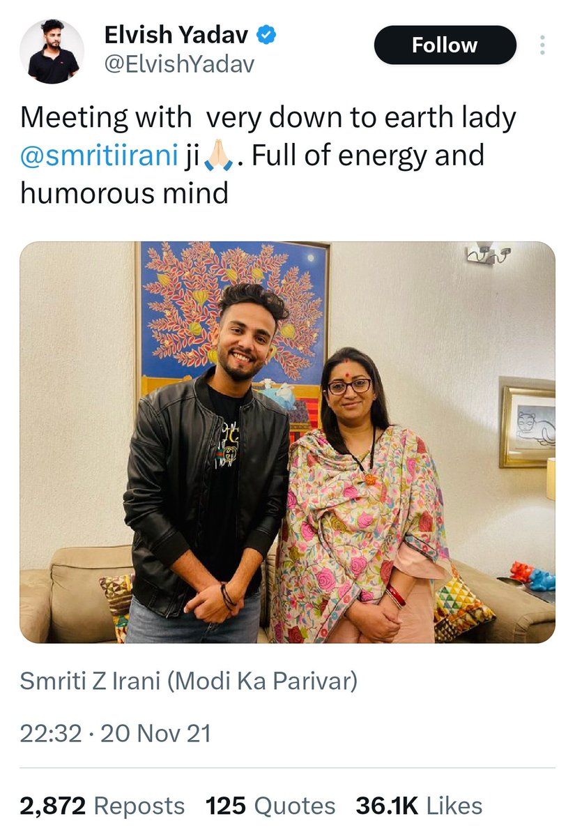 zoo_bear's tweet photo. Down to earth Youtuber Elvish meeting Down to earth Minister 🤨 https://t.co/gPTg2xGb0q