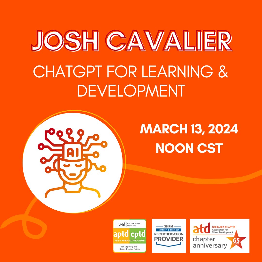 A previous post about this event had an incorrect date. We hope you'll join us on MARCH 13 for this thrilling 1-hour session. We'll explore how AI platforms like ChatGPT are revolutionizing productivity in L&amp;D.