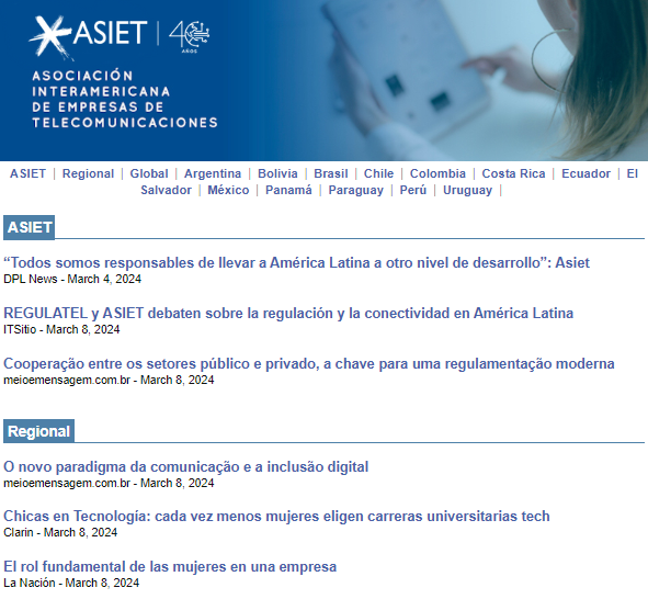 Ya se encuentra disponible nuestro resumen de noticias del sector digital en América Latina 🌎. Puedes consultarlo aquí 👇 app.meltwater.com/api/public/new… ¿Todavía no te suscribiste? Hazlo en menos de 1 minuto y recibe este newsletter todos los viernes 📩 asiet.lat/sobre-asiet/