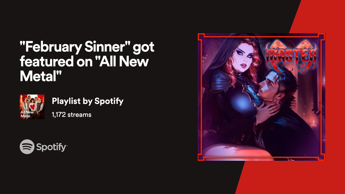 Our latest release was on #Spotify's editorial playlist 'All New Metal' new fans had the opportunity to get to know us, if you haven't heard it yet click on the link and listen now! open.spotify.com/track/5tK27AIb… #MasterDy #Madregoth #Gothmusic #Femalemetal