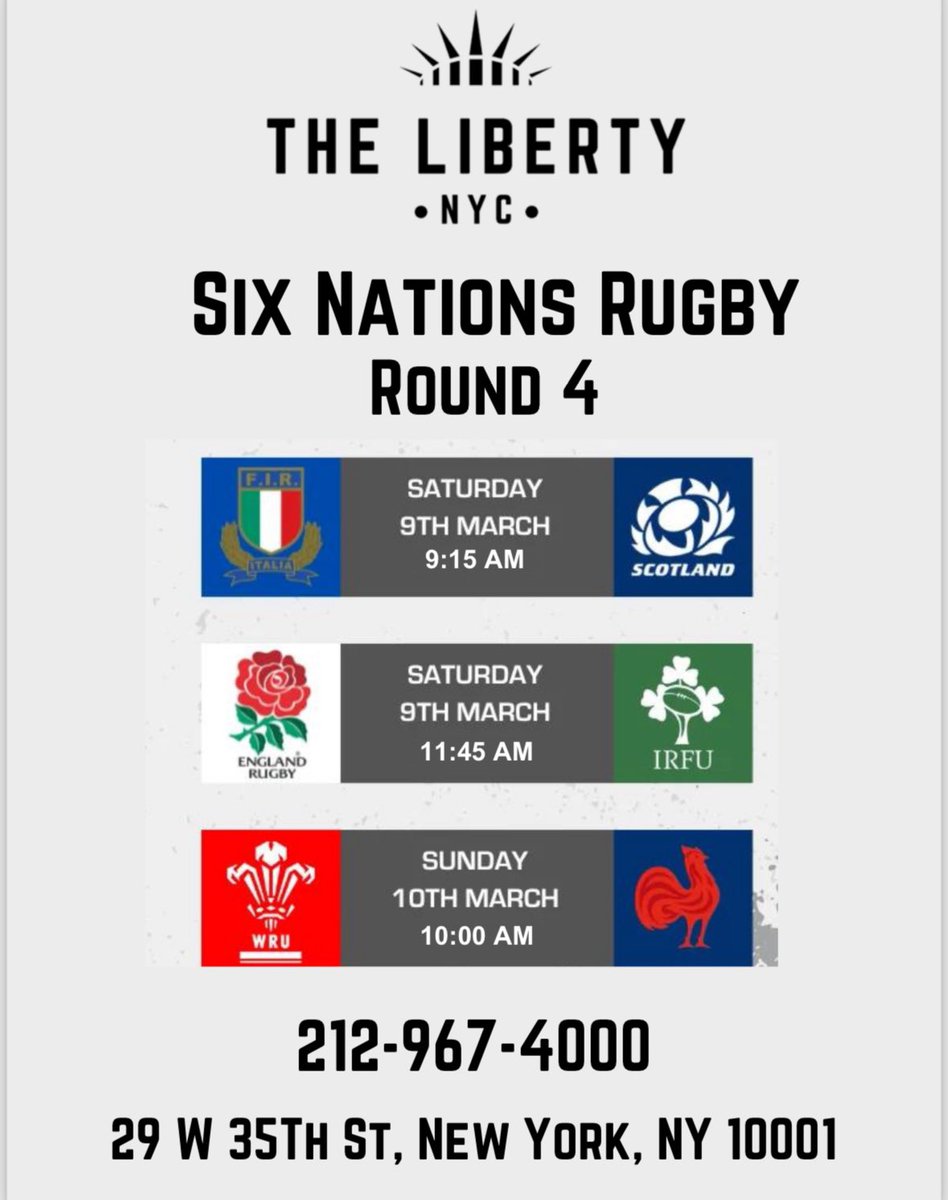 REMINDER: <a href="/SixNationsRugby/">Guinness Men's Six Nations</a> action returns THIS WEEKEND <a href="/TheLibertyNYC/">The Liberty NYC</a>. 🏴󠁧󠁢󠁷󠁬󠁳󠁿🇫🇷 #SixNationsRugby #WALvFRA 🏉