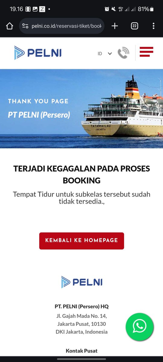 nova_3424's tweet photo. @pelni162_ID halo saya mau beli tiket kapal di aplikasi dan web tapi saat pembayaran knp dibilang tiket sdh tdk tersedia ya. Padahal kalau dicari lagi kelas eko 3 msh ada. https://t.co/to9itU4LLP