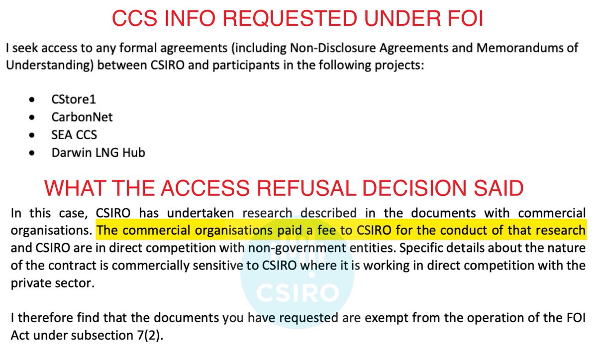 I was struggling to work out why @CSIRO was so enthusiastic about Carbon Capture and Storage (CCS) technology (used to justify approvals of new gas projects) in their ‘independent’ advice to Government. #FOI has solved the mystery. They’re making money from it. 💰💰💰💰💰 #auspol