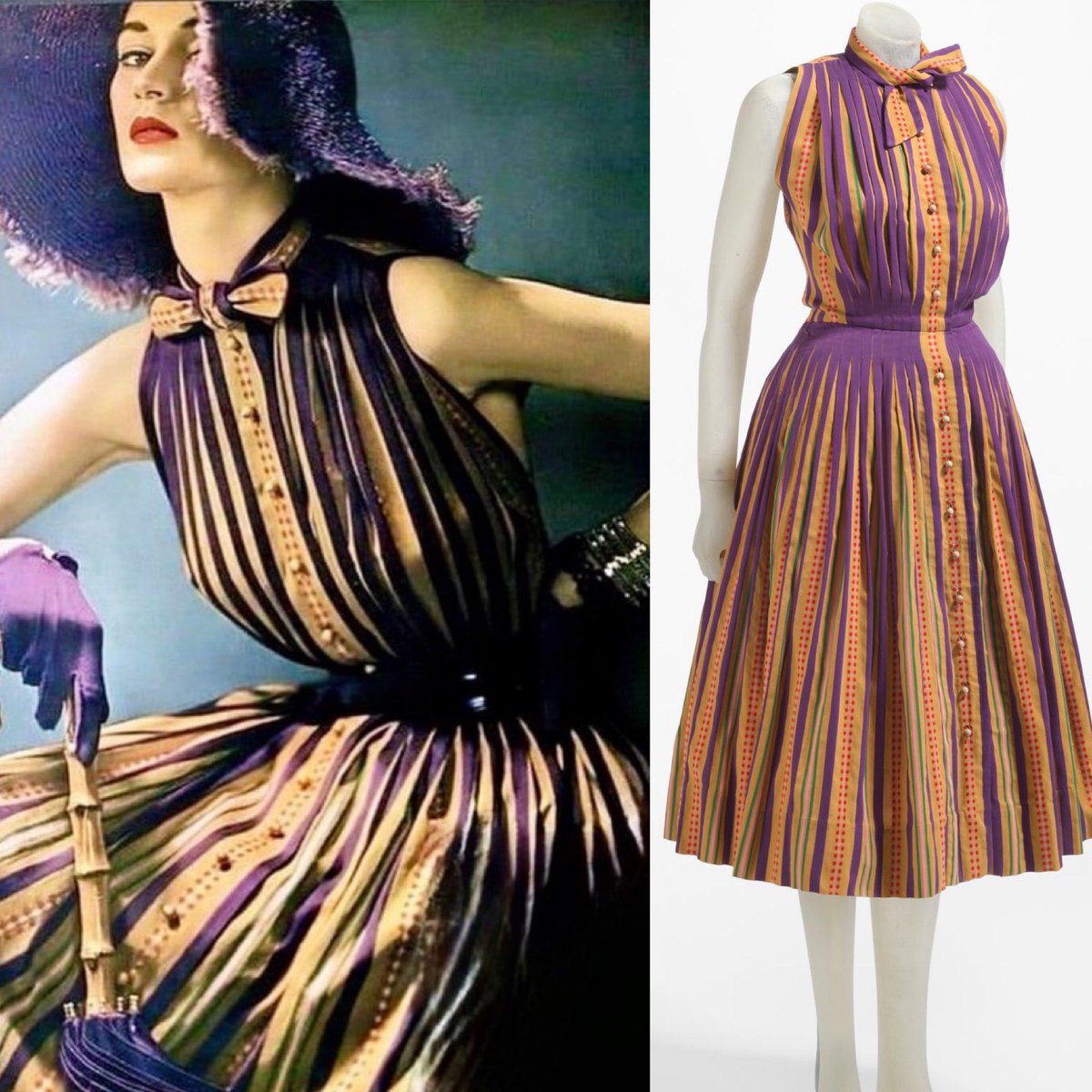 kateStrasdin's tweet photo. This photograph of the model Dovima wearing early #1950s Claire McCardell is exactly the sunshiny vibe required today. Teaching is mostly hugely rewarding but just occasionally makes me want to scream into the void. I am welcoming the weekend with a sigh of relief @NGVMelbourne https://t.co/cl1t9guC7P