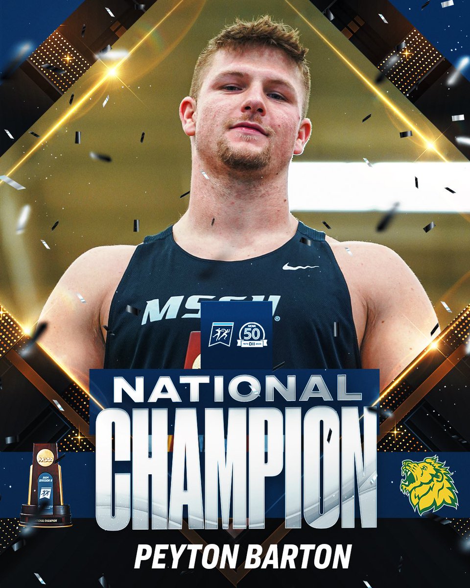 Peyton Barton of Missouri Southern is your back to back #D2MITF National Champion in the men’s weight throw with a mark of 22.72❕

#MakeItYours