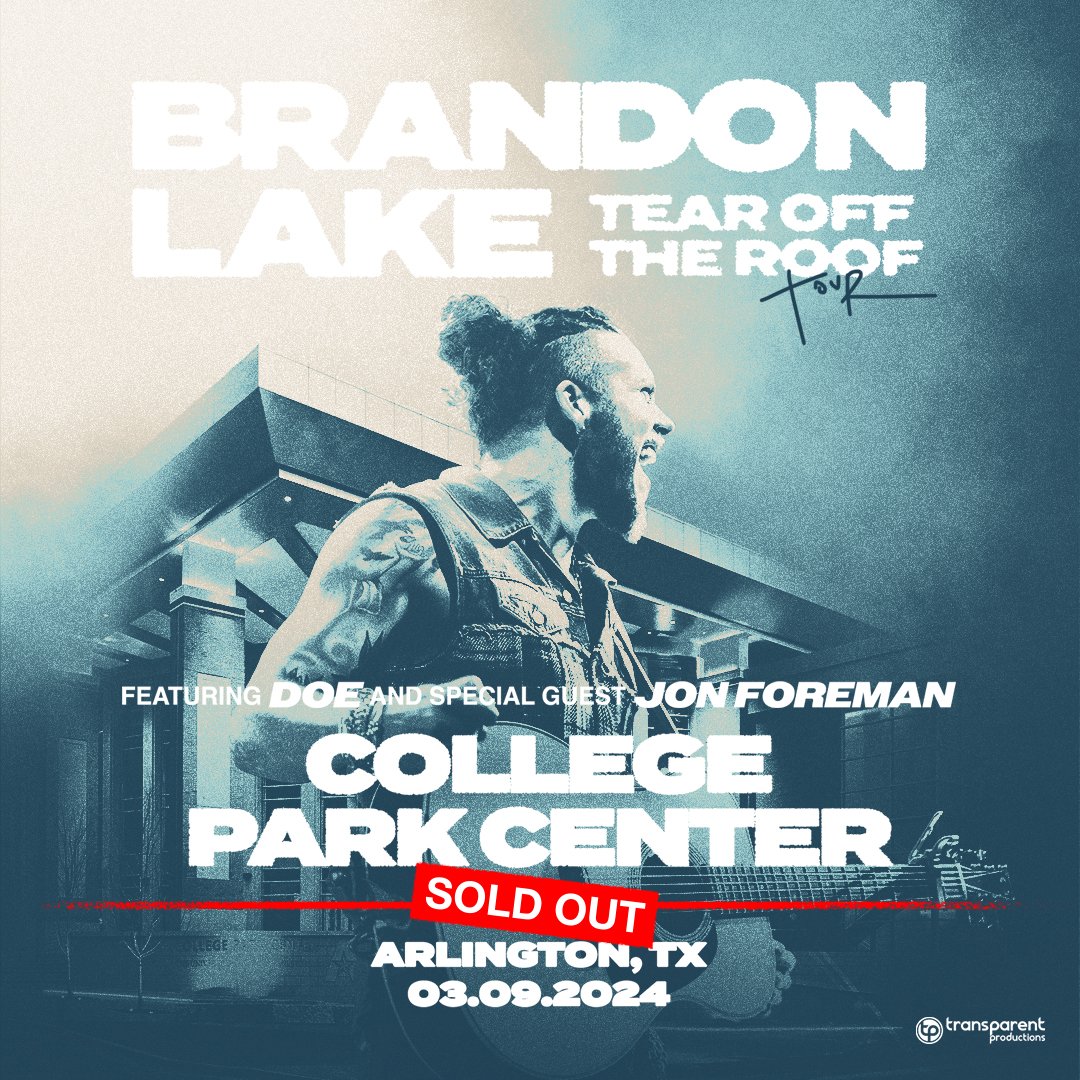 🚨TICKET ALERT 🚨 🎟️ utatix.com/BL0309 A limited number of tickets have been released for sale for the Brandon Lake: Tear Off the Roof tour at College Park Center, March 9, but act fast! They won't last long!