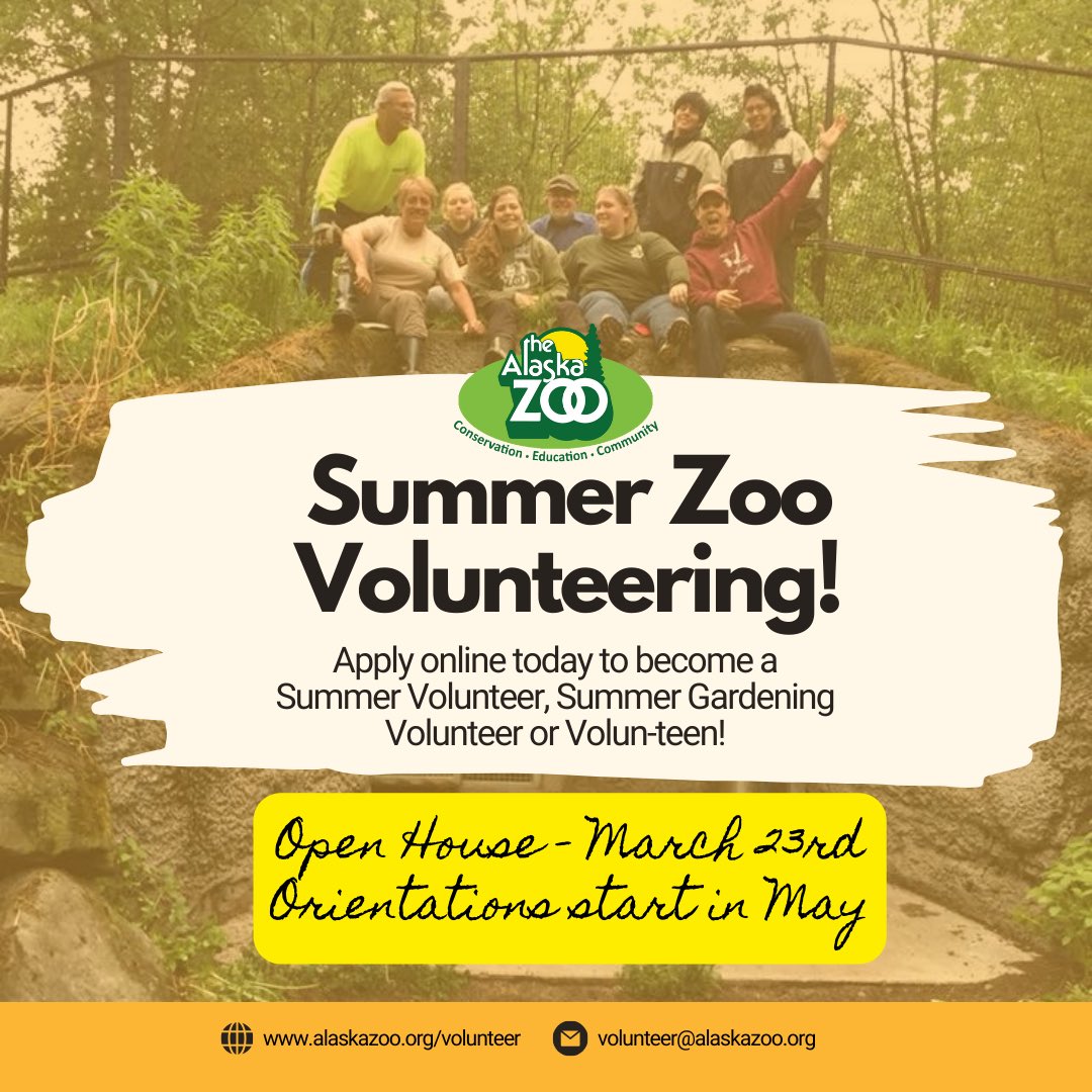 Are you in summer fun planning mode? There is no time like the present to apply for Alaska Zoo volunteering this summer. We have seasonal general duties, gardening, and a brand new teen volunteer program for ages 13-15. Open house on March 23 - alaskazoo.org/volunteer