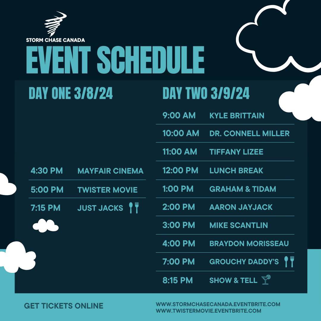 TICKETS ADDED. More tickets have been added to both our Twister (1996) Movie and Storm Chase Canada: The Gathering 2024!