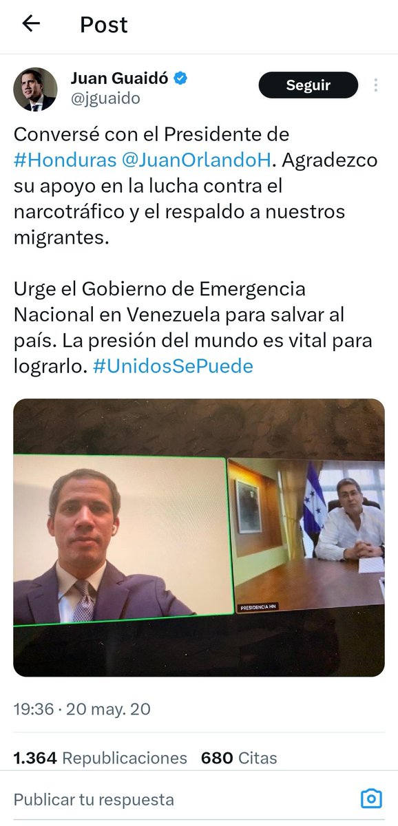 En EEUU declaran al expresidente Juan Orlando Hernández culpable por narcotráfico. Se le acusa de haber traficado toneladas de cocaína hacia EE.UU entre 2004-2022. En 2020 Juan Guaidó le agradeció su lucha contra el narcotráfico.