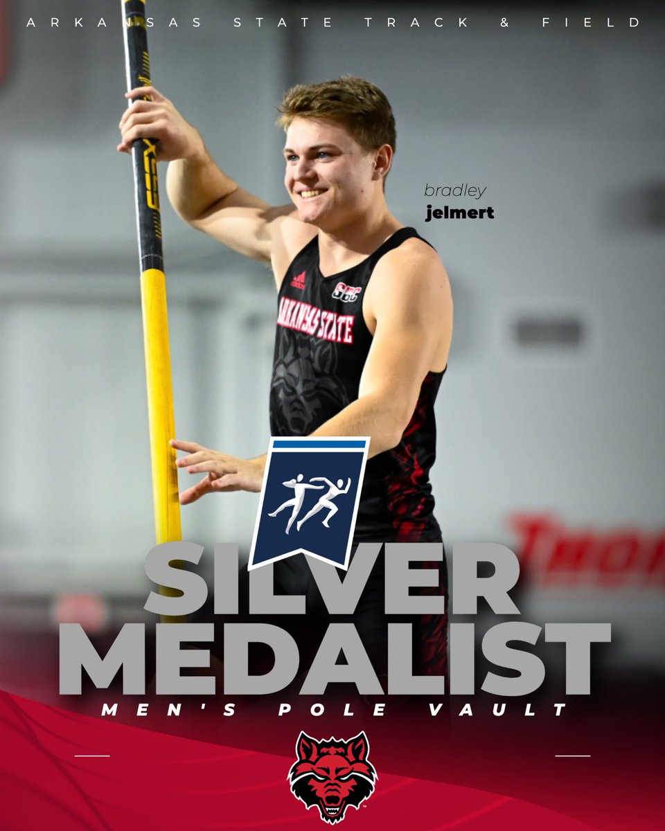 Bradley Jelmert takes 🥈 in the men’s pole vault, clearing 5.65m (18-6.5)!

He’s our first men’s podium finisher indoors since 2017 and first men’s pole vaulter to do so indoors since 1987!

#WolvesUp | #NCAATF