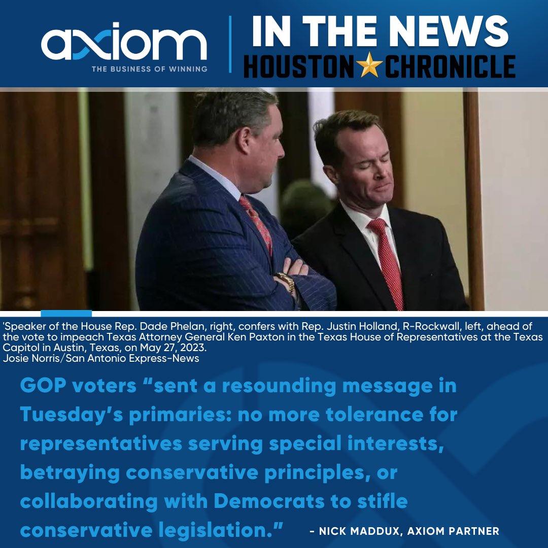 Axiom Strategies makes headlines in the Houston Chronicle. GOP voters speak loud and clear, demanding a return to conservative principles. View the full article at houstonchronicle.com/politics/elect… #thebusinessofwinning