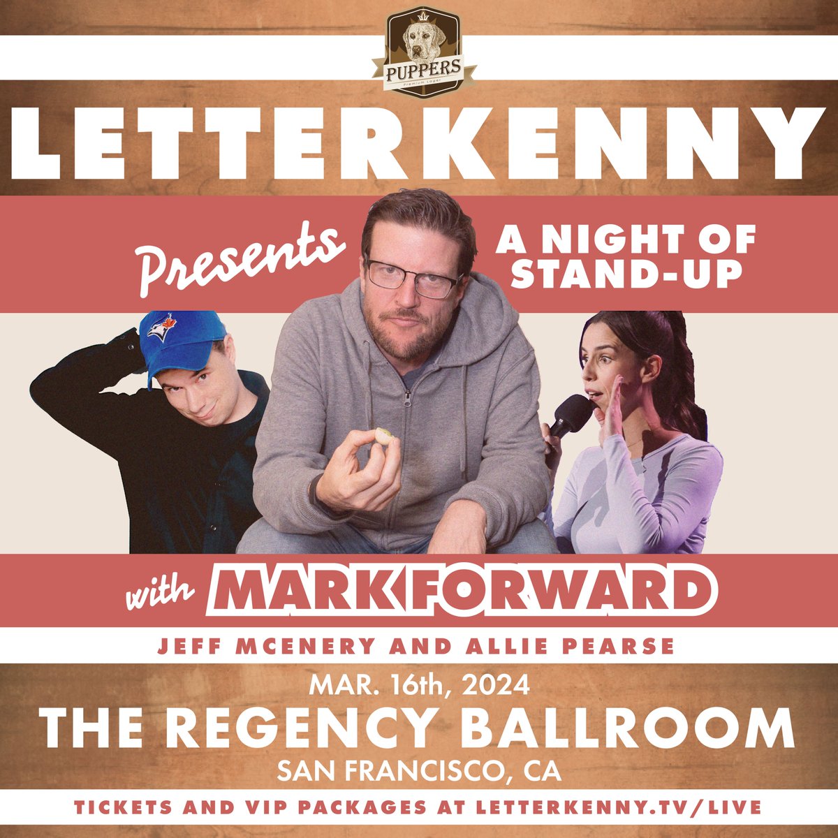 AmoebaSF's tweet photo. PITTER PATTER! Follow us &amp; Retweet for a chance to win a pair of tickets to Letterkenny (LetterkennyProb)  Presents: A Night of Stand-Up with @MarkForwardd (Coach), @JeffMcEnery  (Alexander) &amp; @allie_pearse on Saturday, March 16th at @RegencyBallroom!! https://t.co/yr0CoNtfP4