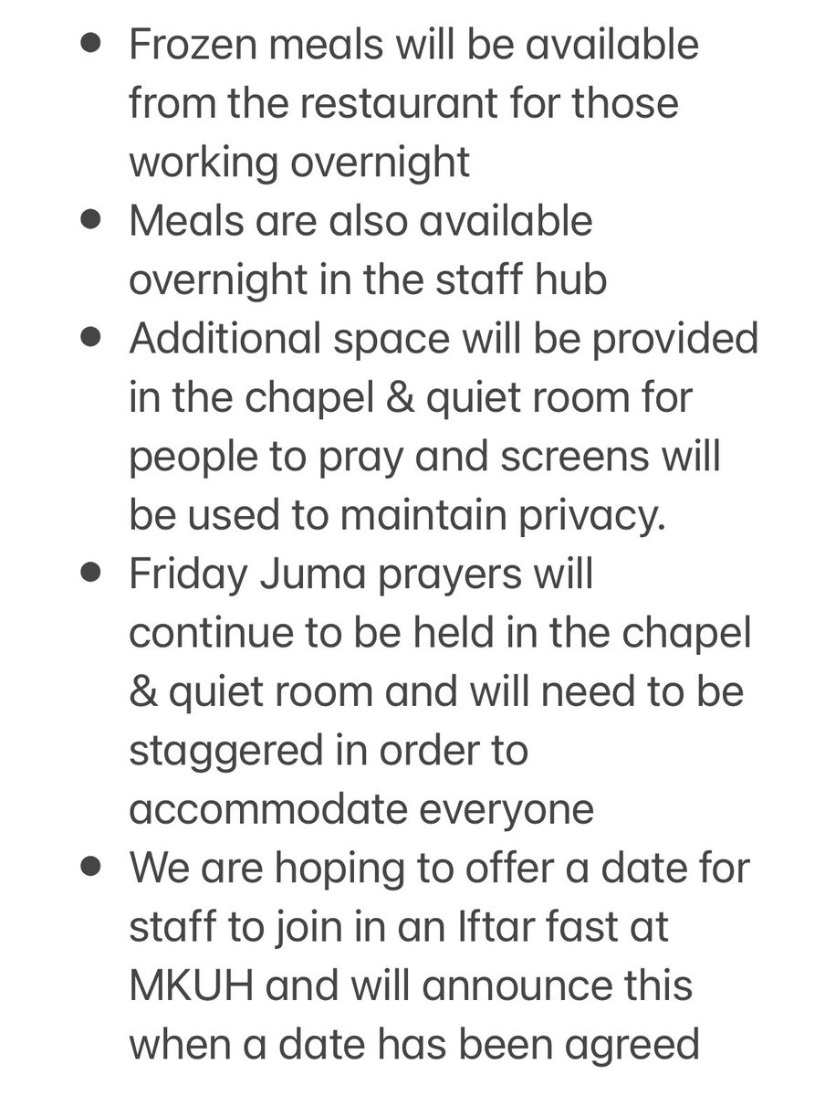 Information for anyone observing #Ramadan  @MKHospital - Ramadan is expected to begin on or around Sunday March 10. Here are a few things we have in place for staff #TeamMKUH