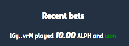 ALPHCoinflip's tweet photo. A player has just won(again) 10 ALPH, incredible!

Come and try your luck: https://t.co/ai2M4vUNNs

#Alephium https://t.co/VXljLhTnos