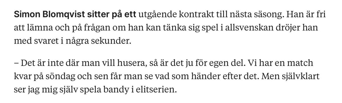 Detta är alltså ett uttalande av Vänersborgs lagkapten efter att han har varit med och spelat ur sitt lag ur högsta serien. Kan bli en längre och svårare resa tillbaka än vad man först trott.
Var är hedern och stoltheten? Hade den funnits där hade de kanske inte åkt ur
