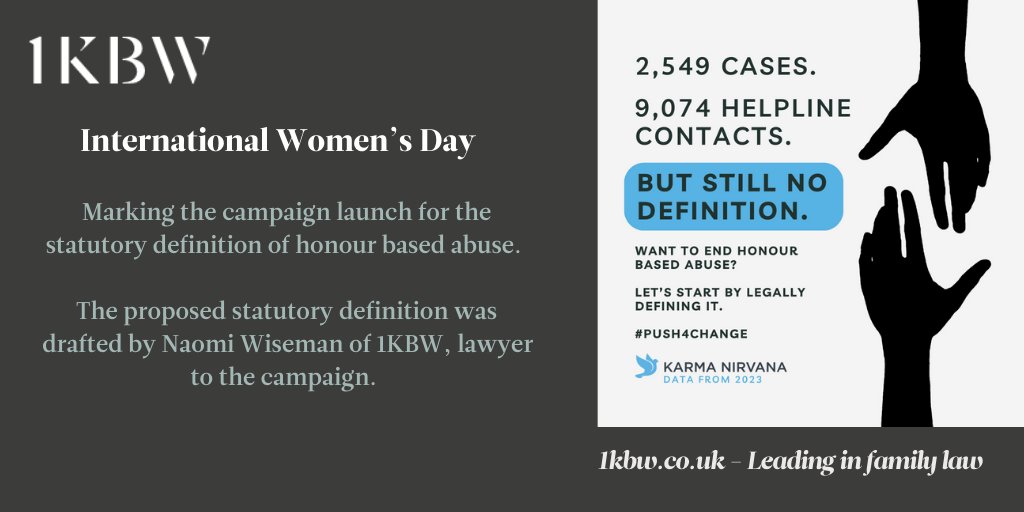 Pleased to see, on International Women's Day, the campaign launch for the statutory definition of honour based abuse. karmanirvana.org.uk/campaigns/curr… 
#Push4Change #HonourBasedAbuse #internationalwomensday2024