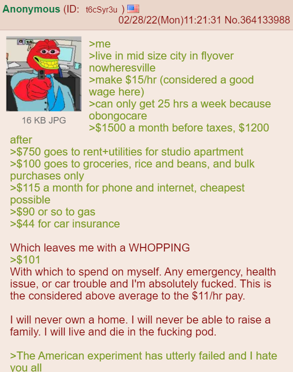 Anon is living the American Dream.