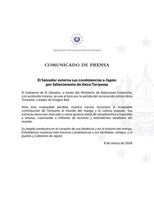 p9cker_girl's tweet photo. El Salvador's declaration of a nationwide mourning for Akira Toriyama https://t.co/VYbwIFKDVf