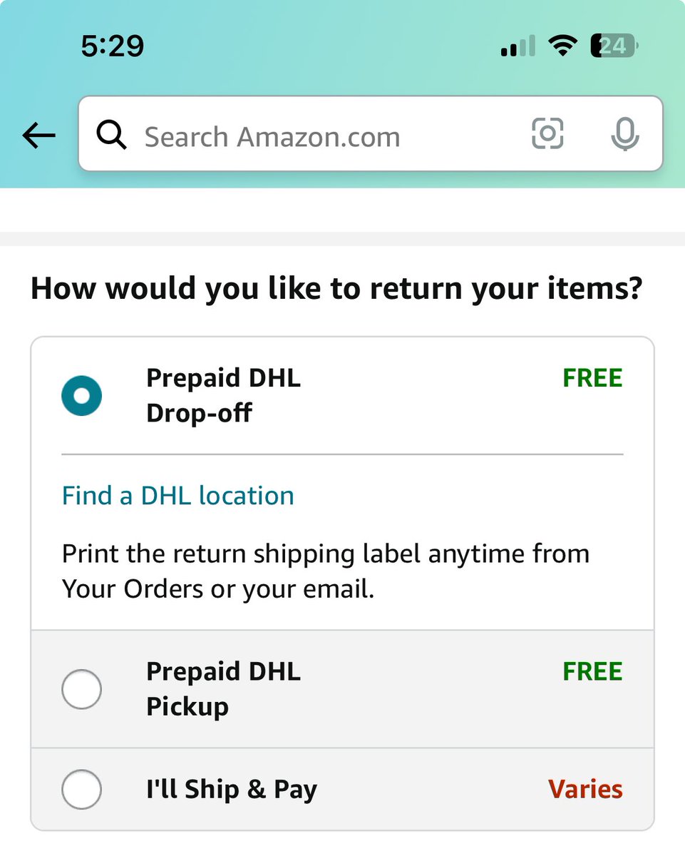 I just requested an Amazon return from Jamaica and it gave me two FREE options. 

All I have to do is print the labels, put them on the return package and drop it off at one of DHLs service points. 

I love this for us!!