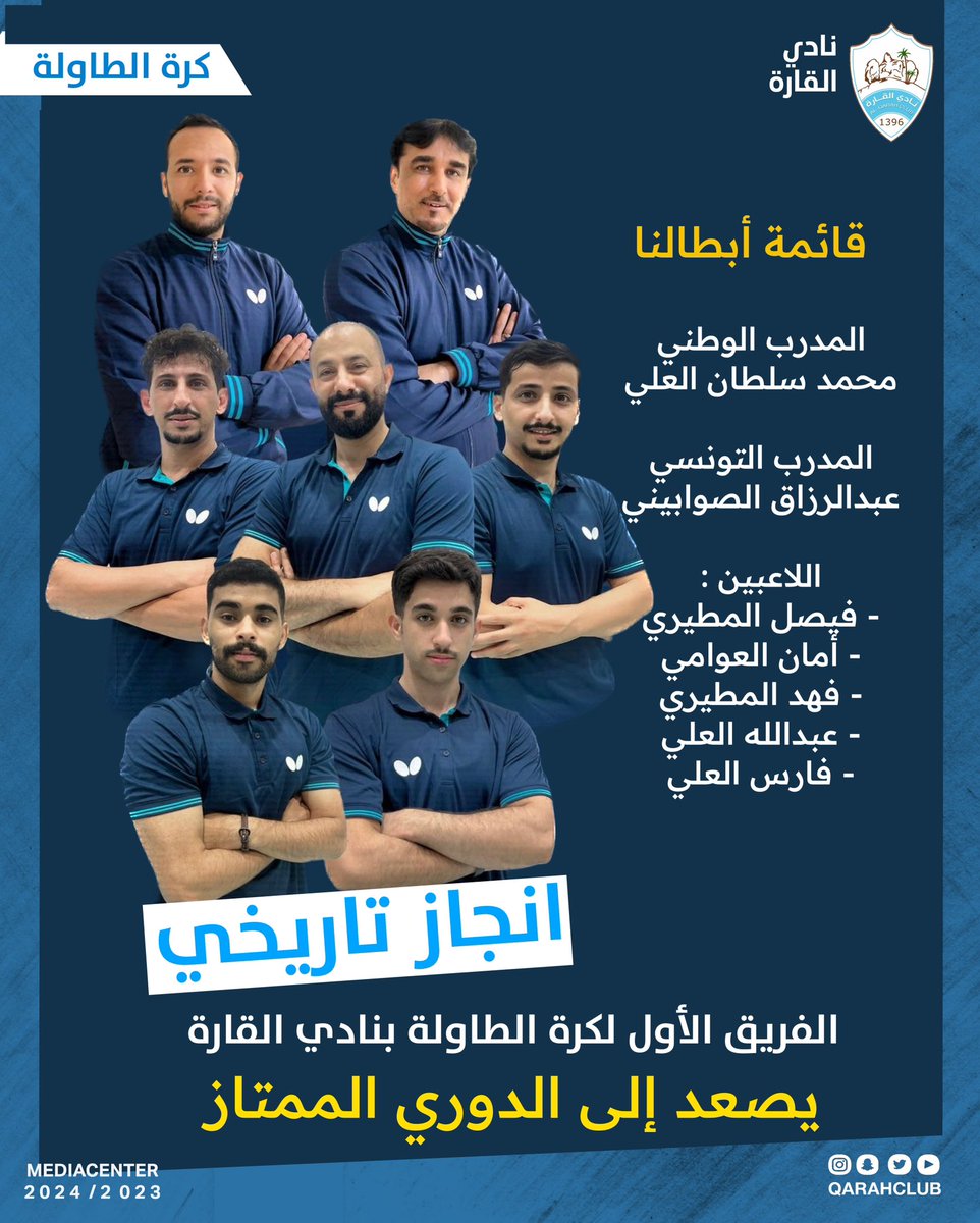 انجاز تاريخي 🏆
.
.
الفريق الأول لكرة الطاولة بنادي القارة يصعد إلى الدوري الممتاز 👏🏻🏓
#عزيمتنا_جبل