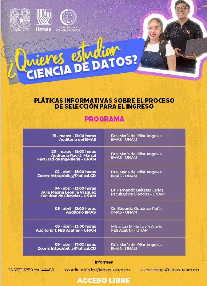 ¿Quieres estudiar ciencia de datos?<a href="/IIMAS_UNAM/">IIMAS</a> <a href="/cienciadatoUNAM/">Licenciatura en Ciencia de Datos UNAM</a>