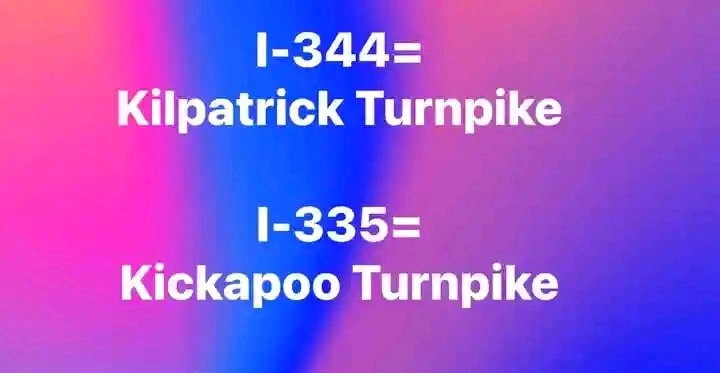 Hey Oklahoma… how does I-344 and I-335 sound? Those will be the new interstate designations for the Kilpatrick Turnpike and the Kickapoo Turnpike. The Oklahoma Turnpike Authority says the roads will still be known by their turnpike names… similar to Turner Turnpike/I-44.