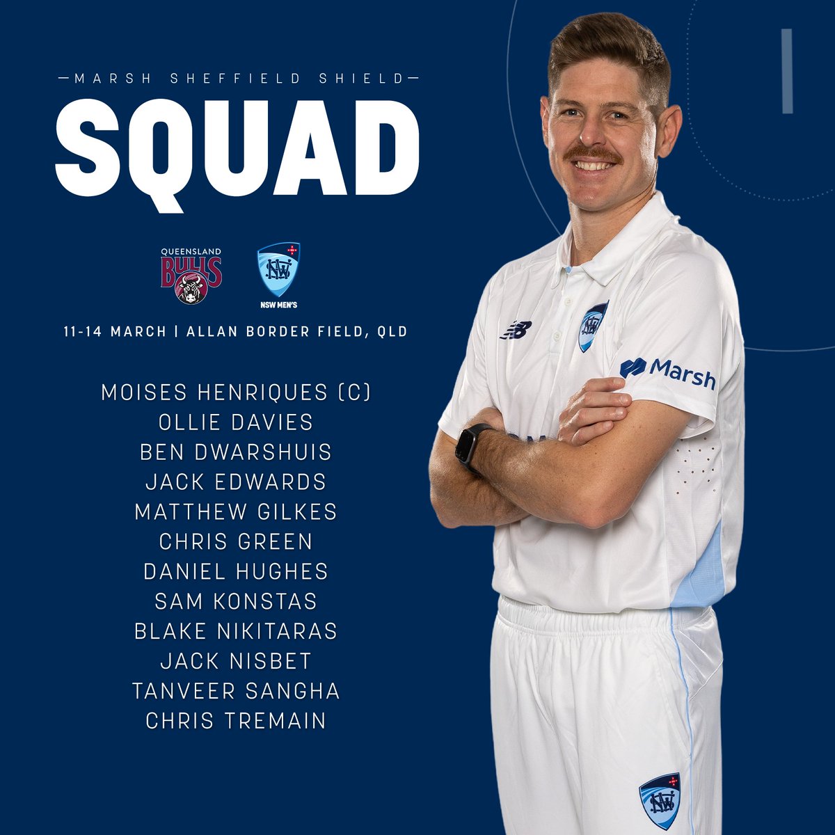 Our squad for the season’s final Marsh Sheffield Shield round, a clash with Queensland, starting on Monday (March 11) at Allan Border Field in Brisbane 🙌 Read the full squad announcement 👉 tinyurl.com/bddzt5af