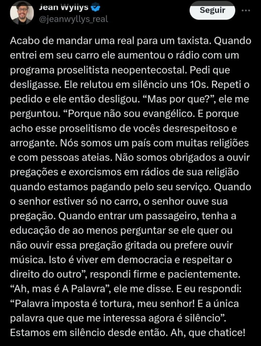 Neuro_fritos's tweet photo. Taxista que impõe música (qualquer que seja) para o passageiro é um porre. Mas Jean Willys despejando discurso pra cima de taxista é um porre vezes 10. Depois o bozonismo ganha adeptos e ninguém sabe o porquê. Taquispariu. https://t.co/JvV6cNGpnx