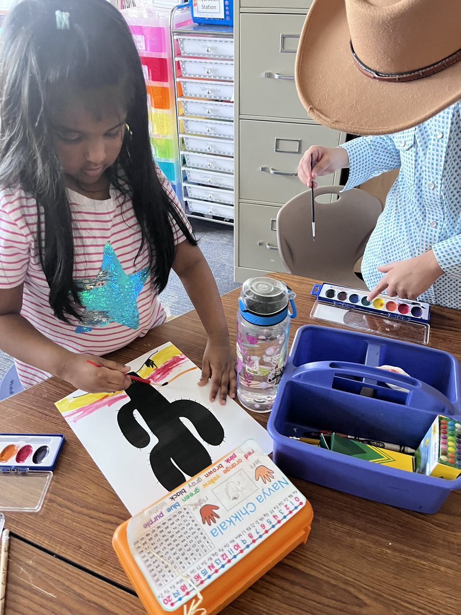 MrsKulowBES's tweet photo. Rodeo Day was so much fun! We rode in a parade, raced our horses, lassoed, painted sunsets, panned for gold, line danced, and even tried cactus juice today. My favorite Kindergarten tradition! 🐴 🌵 👢 #bengalpride https://t.co/V99eOxFlrw
