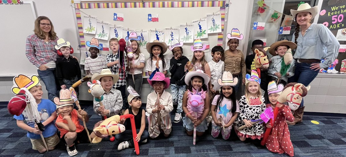 MrsKulowBES's tweet photo. Rodeo Day was so much fun! We rode in a parade, raced our horses, lassoed, painted sunsets, panned for gold, line danced, and even tried cactus juice today. My favorite Kindergarten tradition! 🐴 🌵 👢 #bengalpride https://t.co/V99eOxFlrw