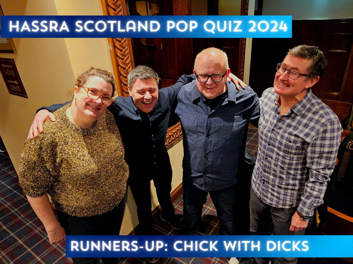 HASSRA_Scotland's tweet photo. A huge congratulations to our winners and runners-up at tonight's Pop Quiz. Both teams were neck-and-neck throughout, with just 2 points between them at the close. Thanks to everyone who cake and took part! https://t.co/FUa0RzR5lY