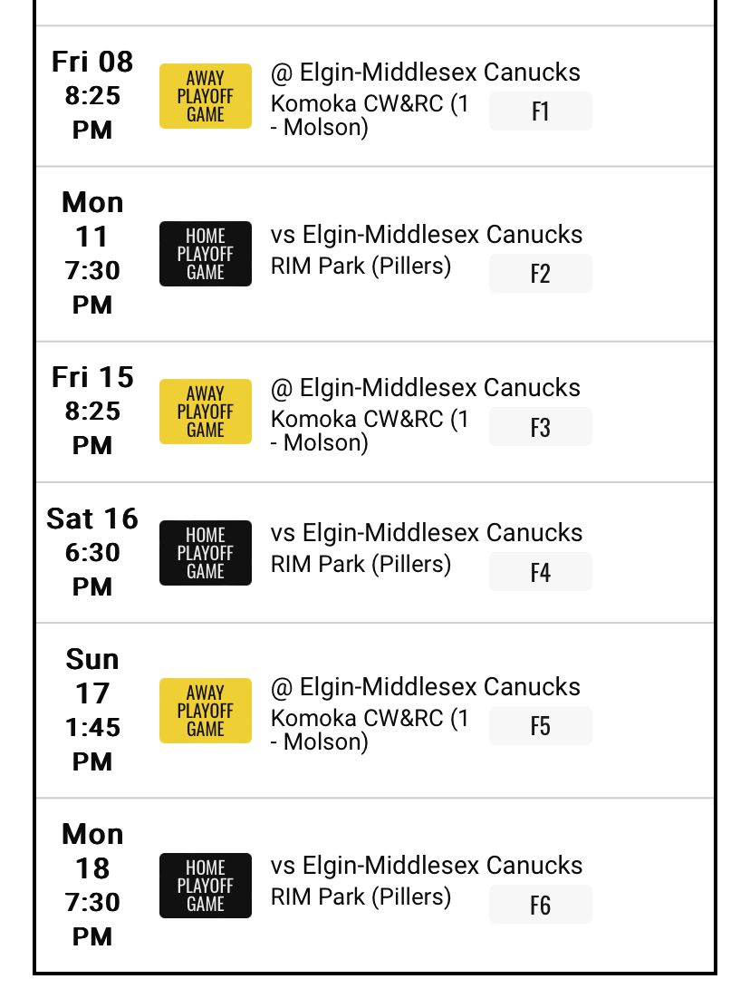 watwolvesu18aaa's tweet photo. Wolves Semi Final Game Day.

The semis begin tonight for your Wolves at 8:25 PM in Komoka. Below is our sked so come check us out at RIM Mon. night.  @519sportsonline  @Waterloo_Wolves @cdunbar7 @BrianBurnley7 https://t.co/429zFDOXl4