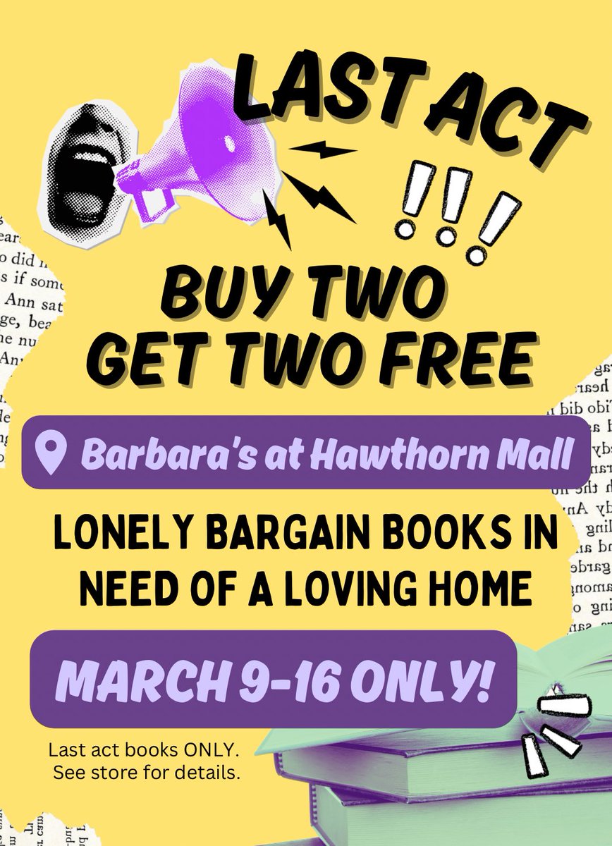 Our @HawthornMall location’s big bargain book sale starts TOMORROW! Buy two books and take two more home for free!