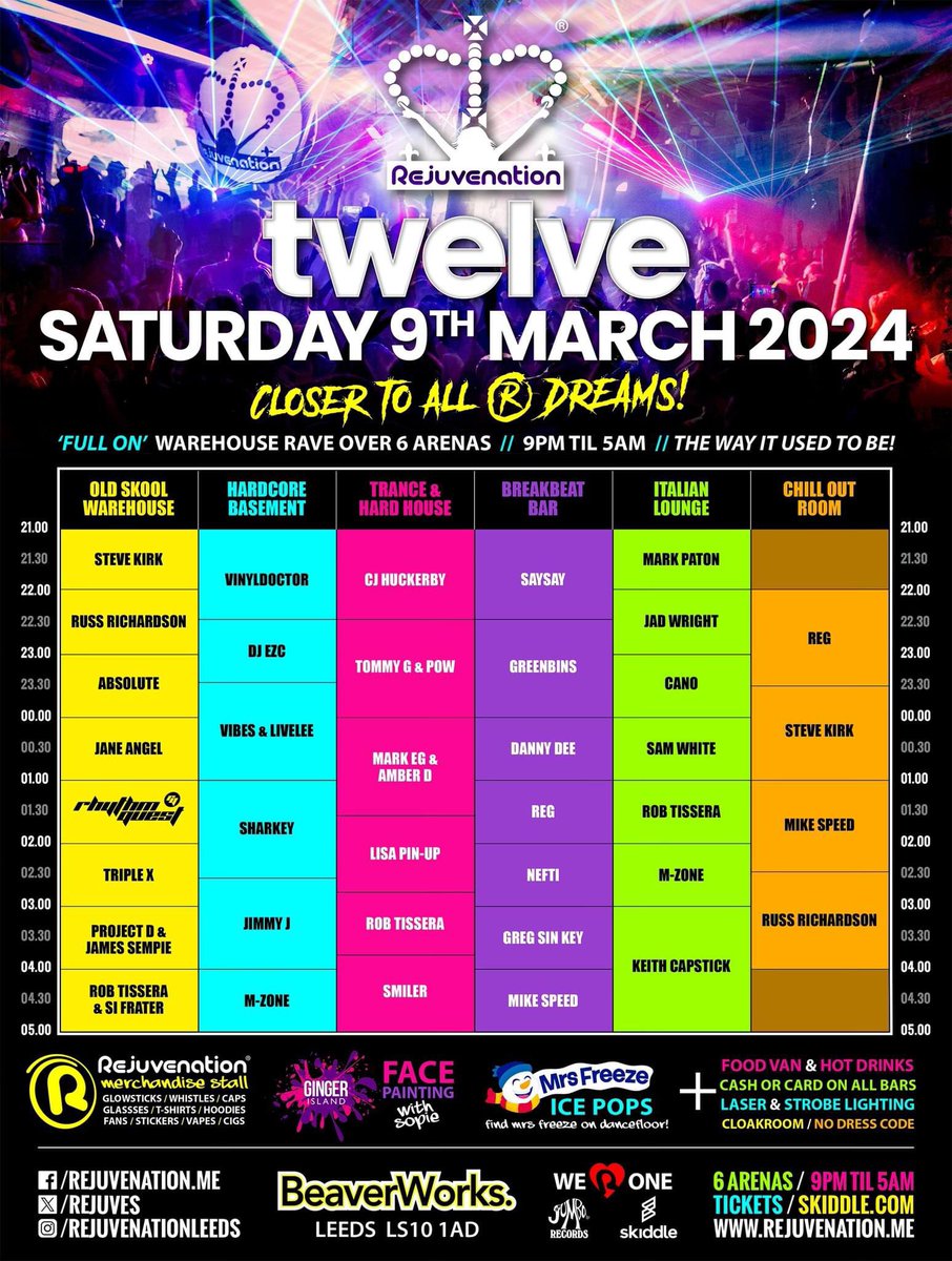 Taking you right through until finish in the Breakbeat Bar, love the last set in there… on the decks at 4am, also come and see me playing in the Chill Out Room, at 1am - 2.30, nothing newer that about 1994 in each room 💥 #oldskool
<a href="/Rejuves/">REJUVENATION</a>