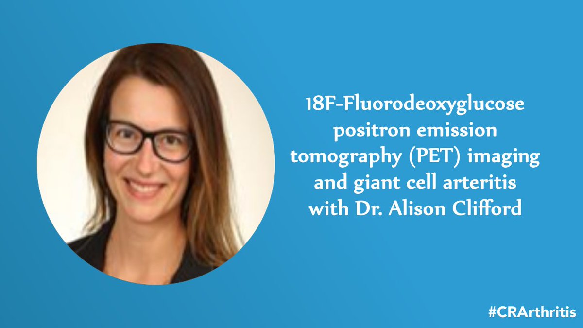 We're back! 

Interview 24 - 18F-Fluorodeoxyglucose positron emission tomography (PET) imaging and giant cell arteritis with Dr. Alison Clifford

Watch now: bit.ly/CRArthritis202…

#CRArthritis #ASM24 #ArthritisResearch 
@RheumAb @ACEJointHealth @Arthritis_ARC @UAlberta