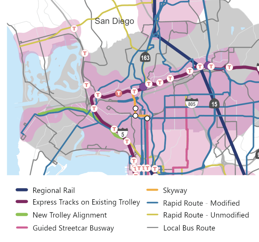 ride_sd's tweet photo. Trolley to the beach (green) and aerial gondola from fashion valley to Hillcrest (orange)!

Thoughts on this new draft SANDAG plan? https://t.co/faql3bhkfX